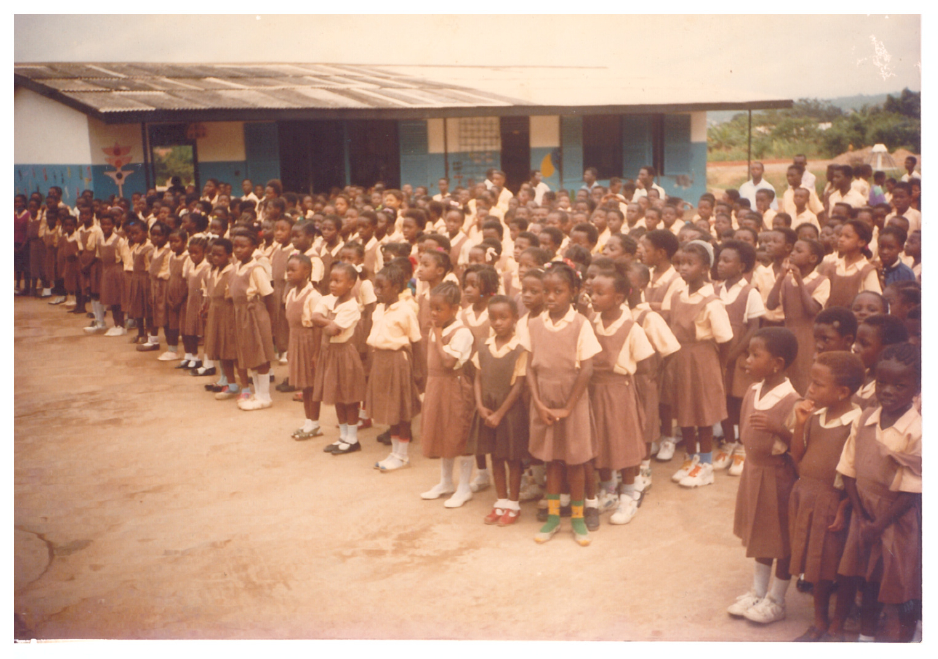 Vintage outdoor assembly in the old brown uniform